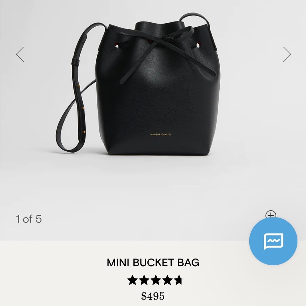 Mansur Gavriel Classic Mini leather Bucket Bag, Black w/ Blue Interior